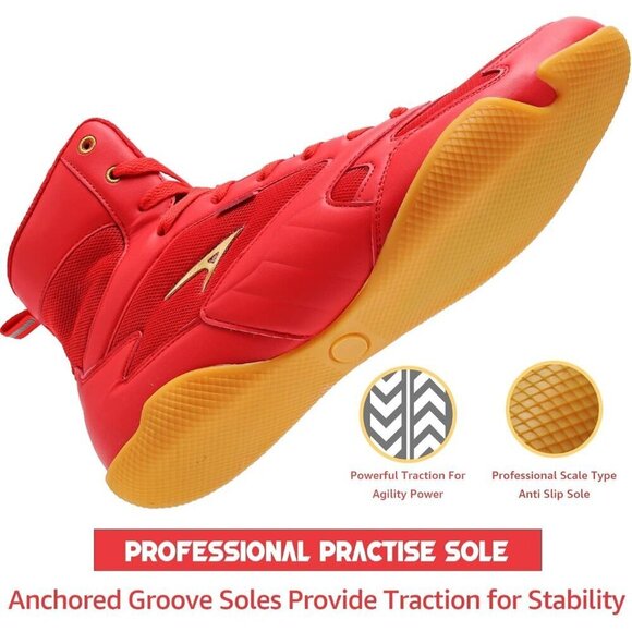 ?Men Red Wrestling Shoes Boxing Shoes High Top Fitness Zero Drop Sole Sneakers main image 4